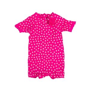 Old Navy Baby Pink Polka Dot Swim Rash guard w/ Flower Accent, One- Piece |6-12M